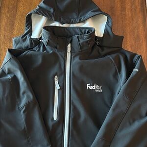 Fed Ex full Zip Jacket Removable Hood Lined Heavy waterproof windproof Medium